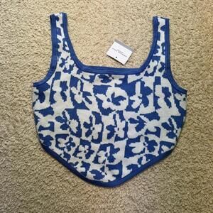 American Eagle Retro Knit Crop Tank Blue White‎ SMALL NWT